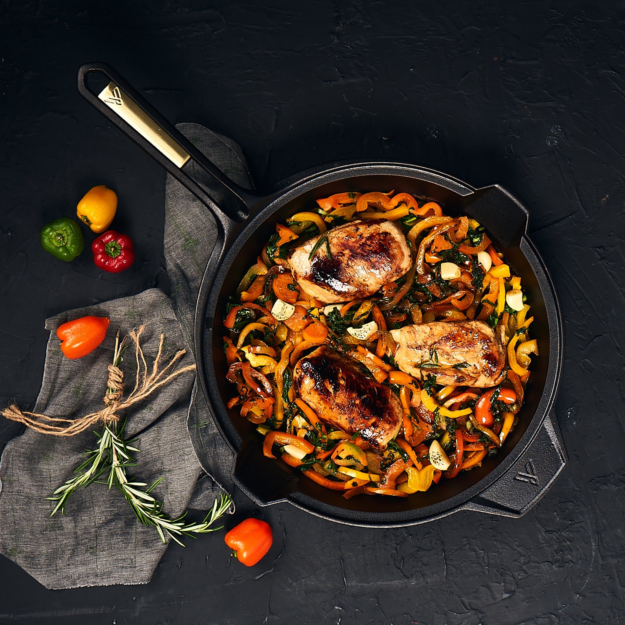 Chicken Breast with Cast Iron Vegetable Stir Fry