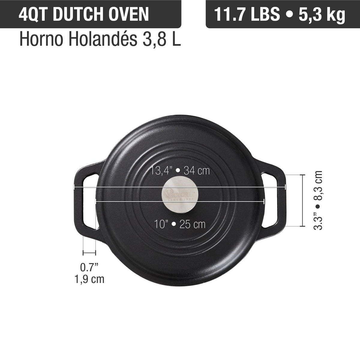 4 QT Cast Iron Dutch Oven with Lid