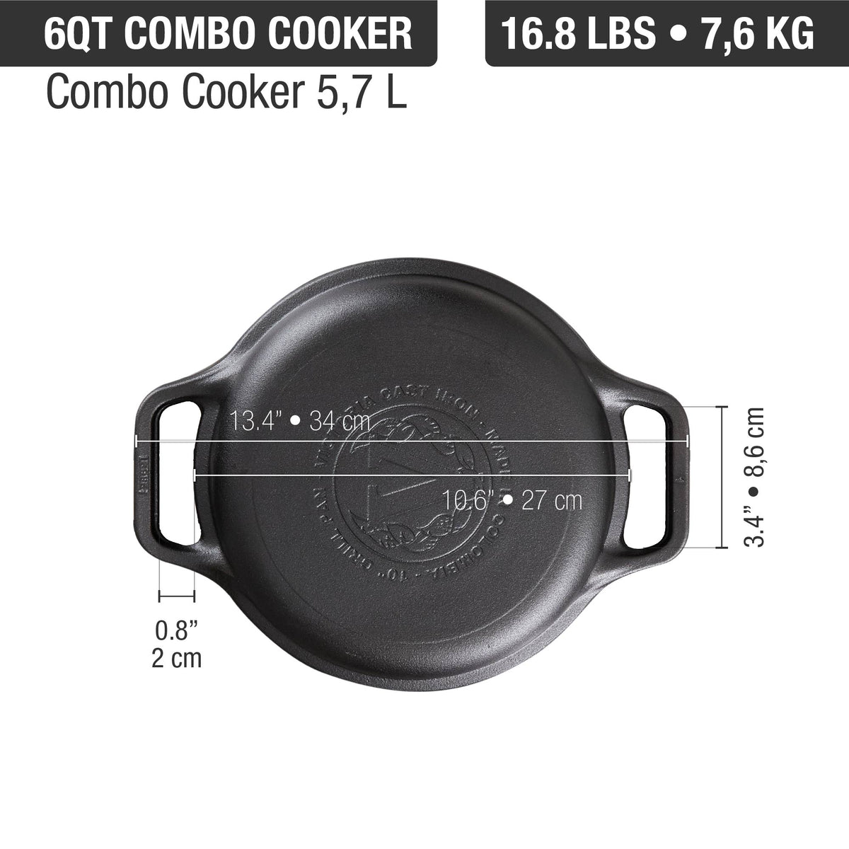 6 Qt Cast Iron Combo Cooker2 Piece Dutch Oven & Skillet Set