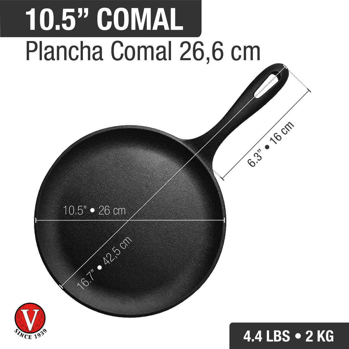 10.5-Inch Cast Iron Comal Griddle and Crepe Pan