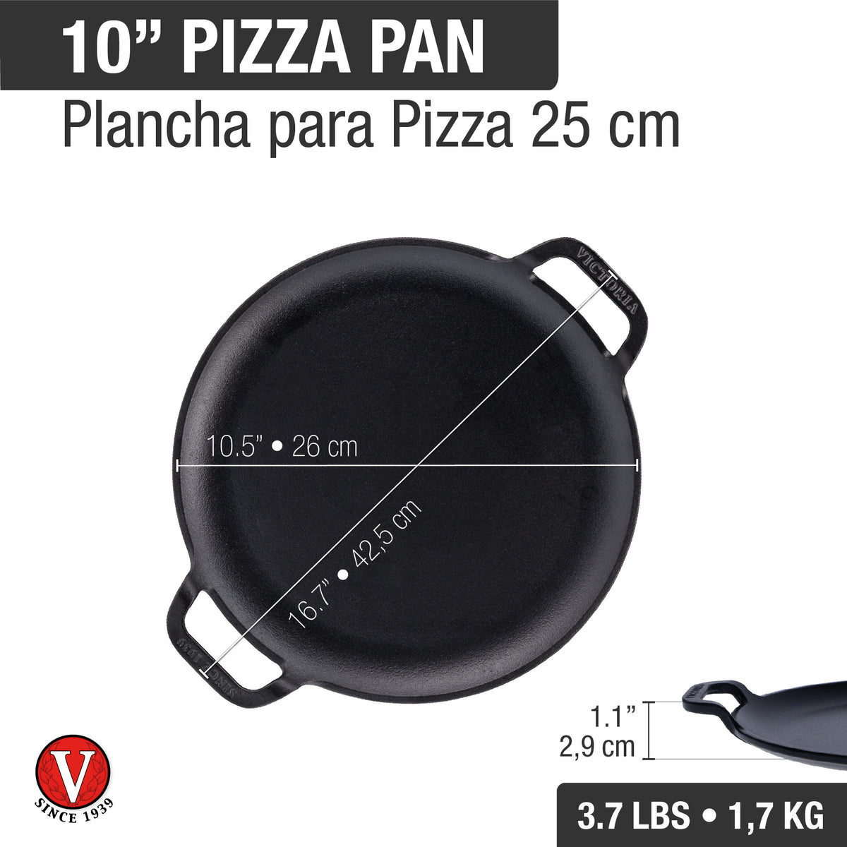 10-Inch Cast Iron Comal & Pizza Pan with Dual Loop Handles