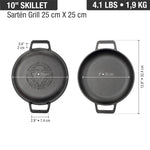 10-Inch Cast Iron Round Skillet with Double Loop Handles