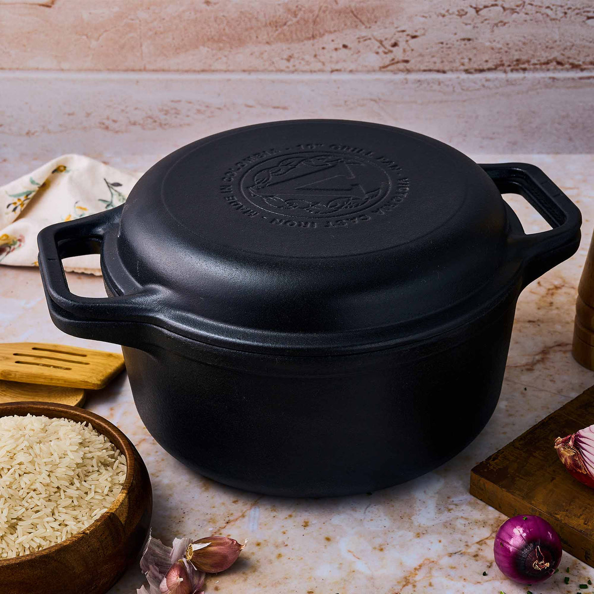 6 Qt Cast Iron Combo Cooker2 Piece Dutch Oven & Skillet Set