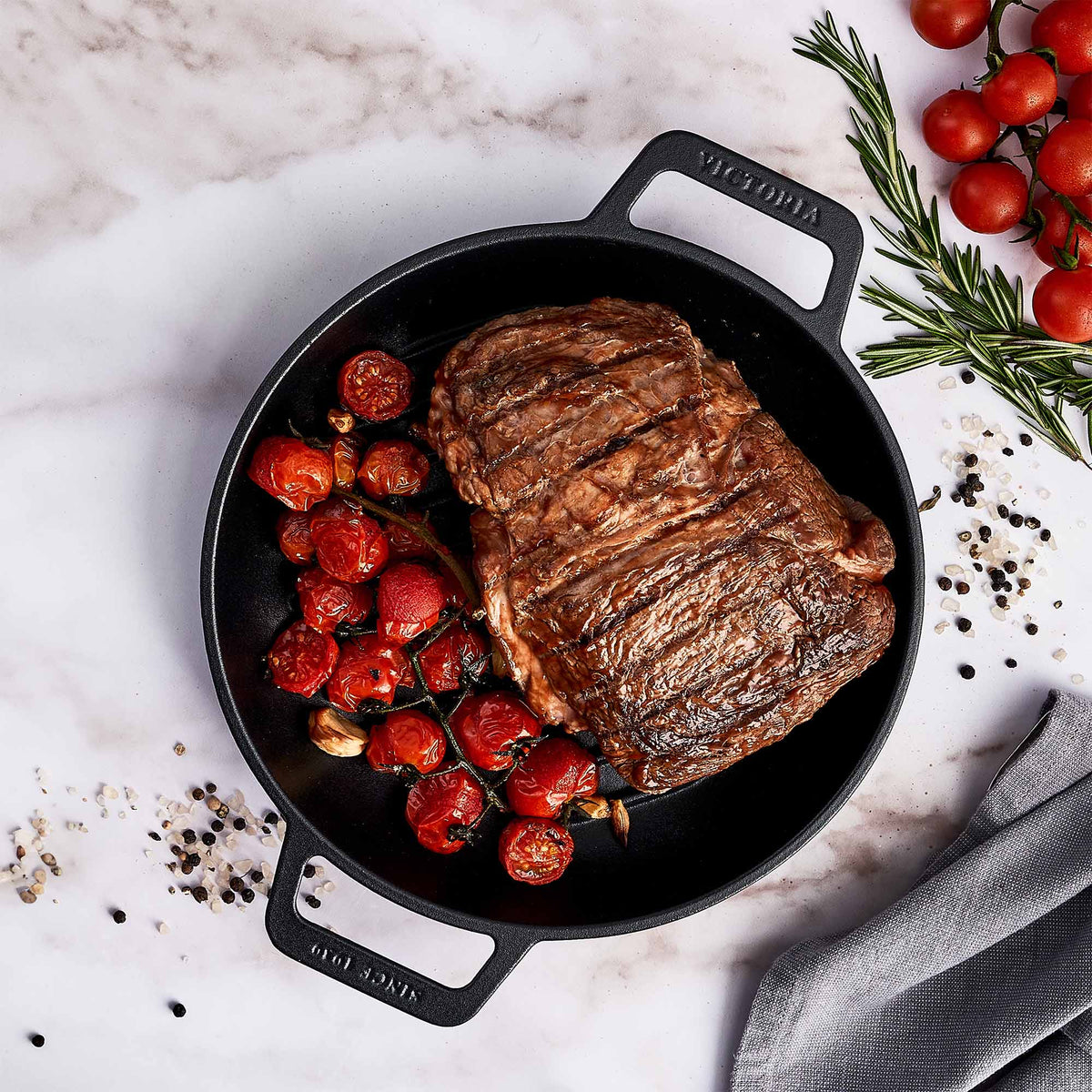 10-Inch Cast Iron Round Grill Pan with Double Loop Handles