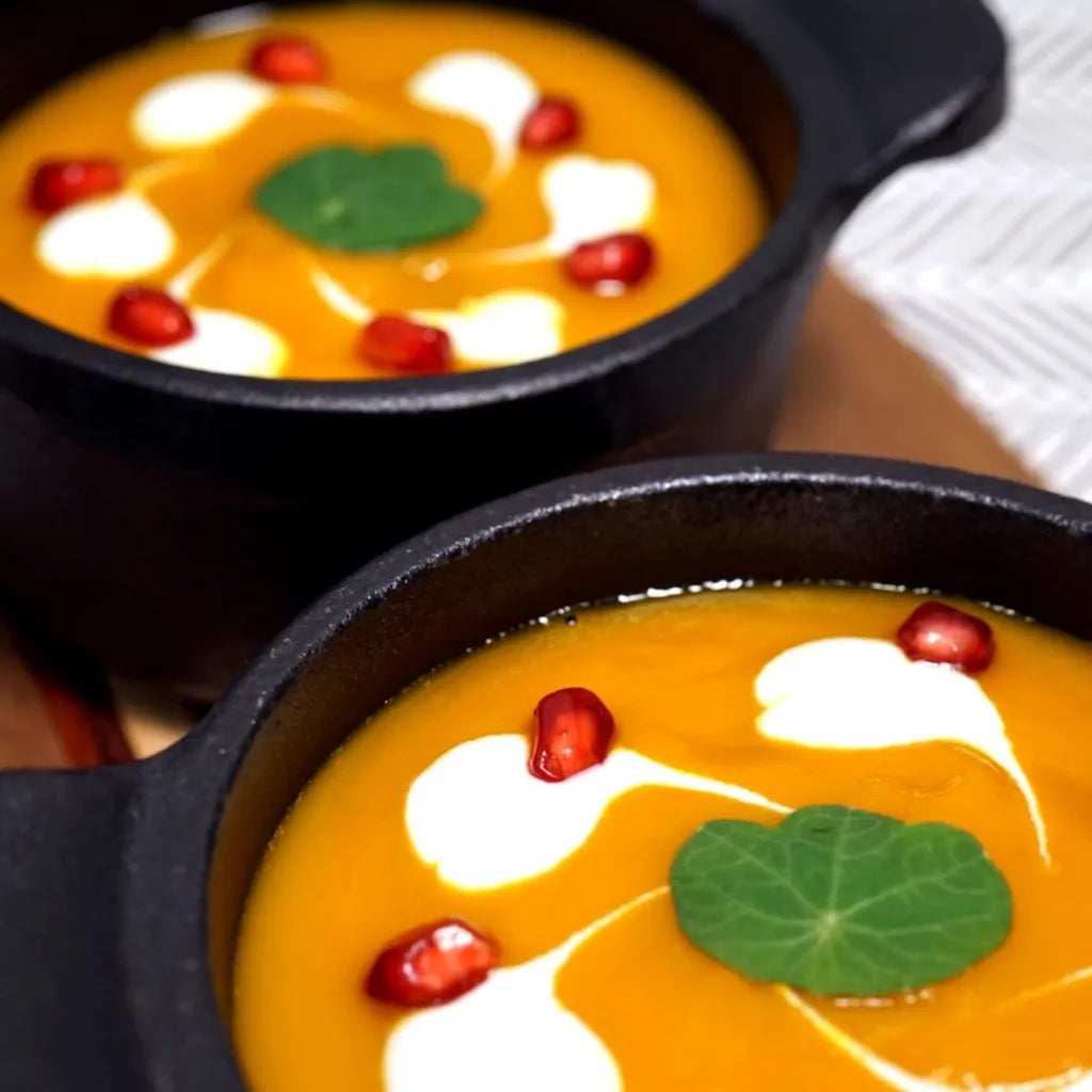 Calabaza Soup with Sour Cream and Pomegranate Seeds by @iambananista