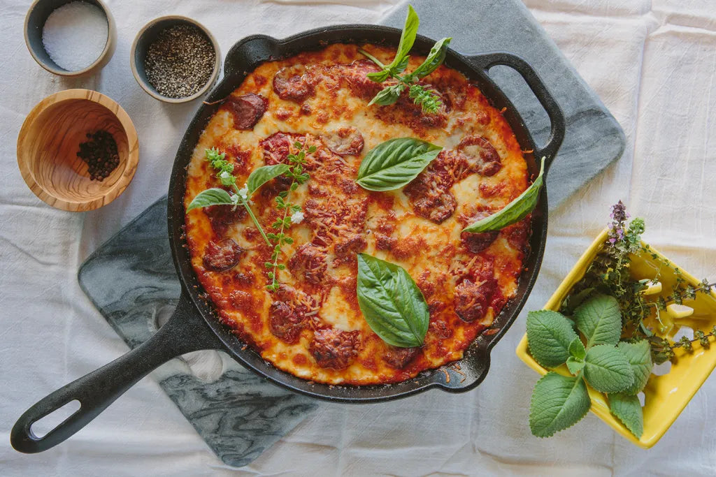 Cast Iron Skillet Pizza with Andouille Sausage
