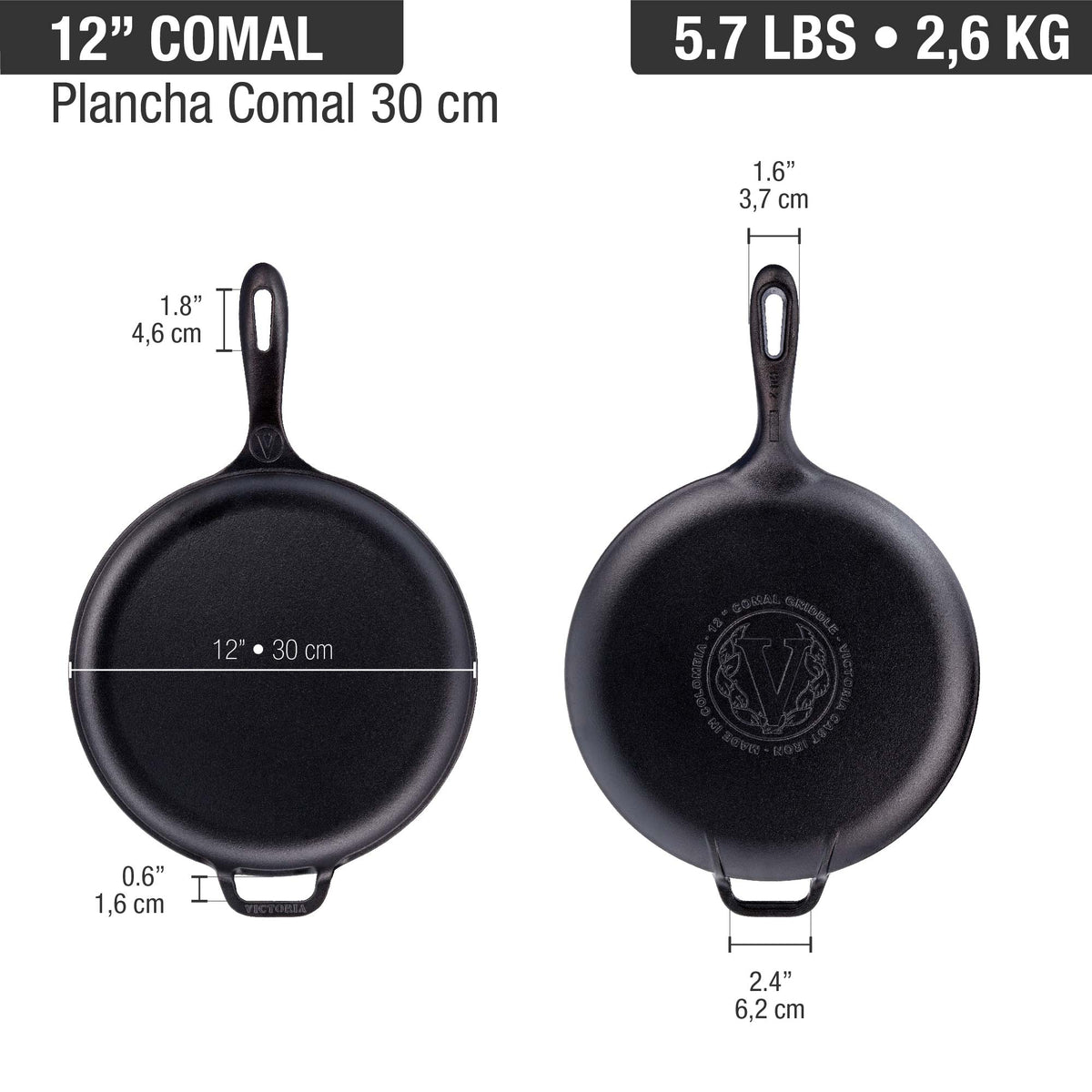 12-Inch Cast Iron Comal & Pizza Pan – Long Handle and Loop Handle