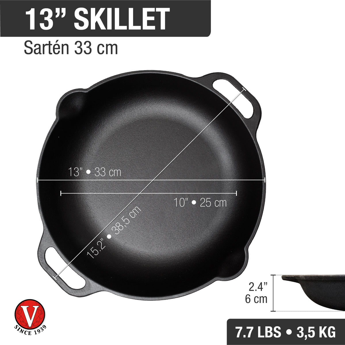 13-Inch Everyday Cast Iron Skillet with Loop Handles
