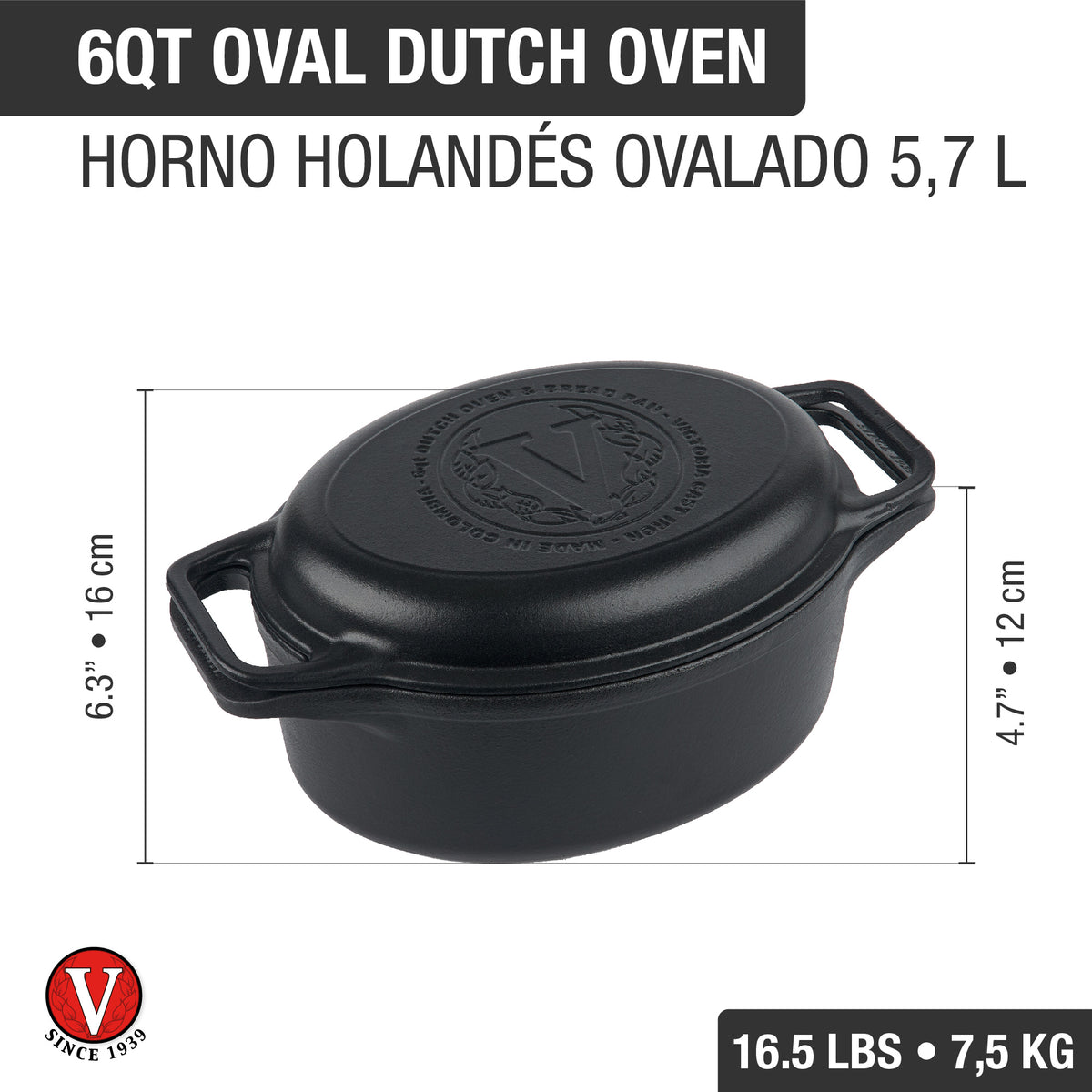 6-Quart Cast Iron Oval Dutch Oven Combo – Bread Baker & Skillet Set