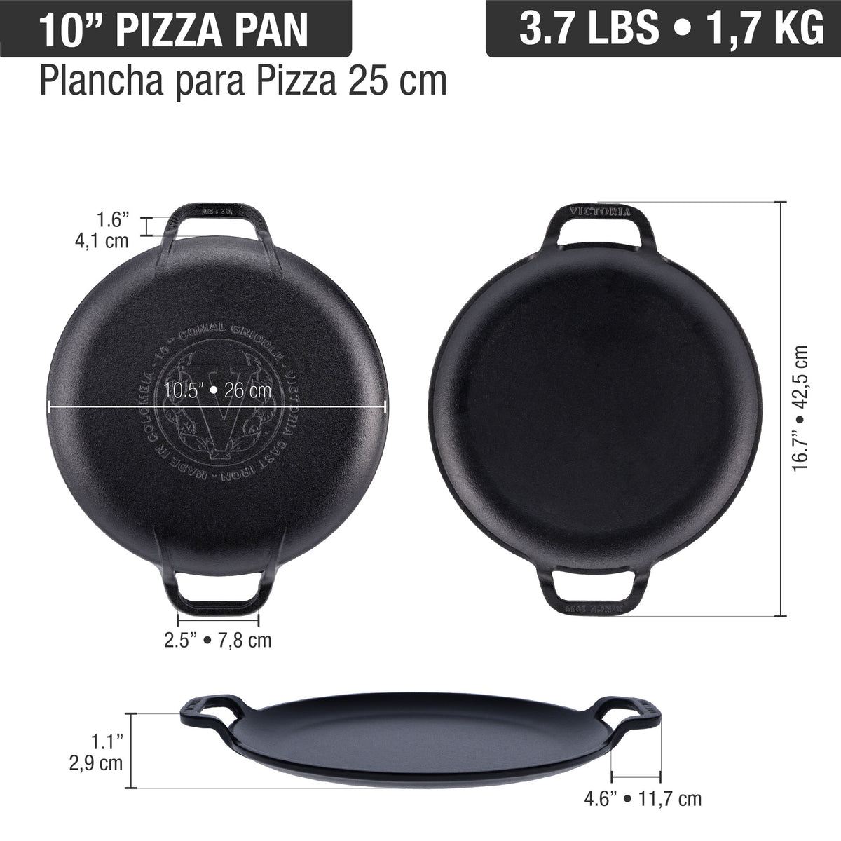10-Inch Cast Iron Comal & Pizza Pan with Dual Loop Handles