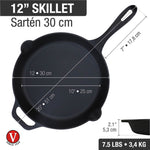 12-Inch Cast Iron Skillet Set with Tempered Glass Lid, Large Handle Cover, and Pan Scraper