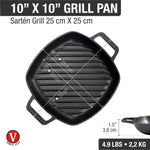 10-Inch Square Cast Iron Grill Pan with Double Loop Handles
