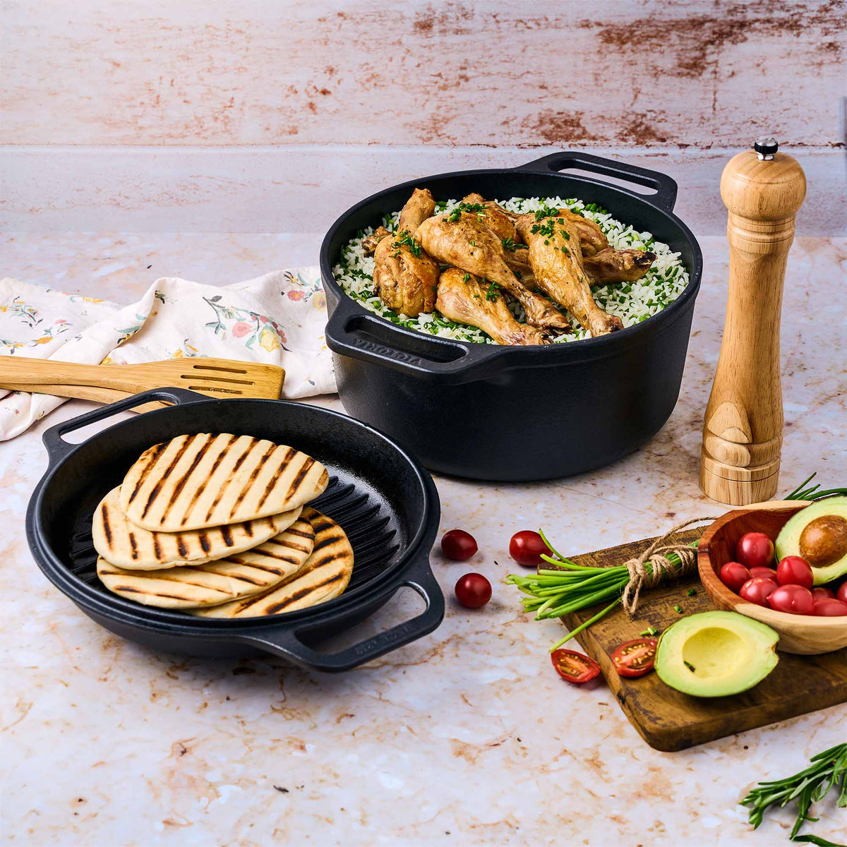 6 Qt Cast Iron Combo Cooker2 Piece Dutch Oven & Skillet Set